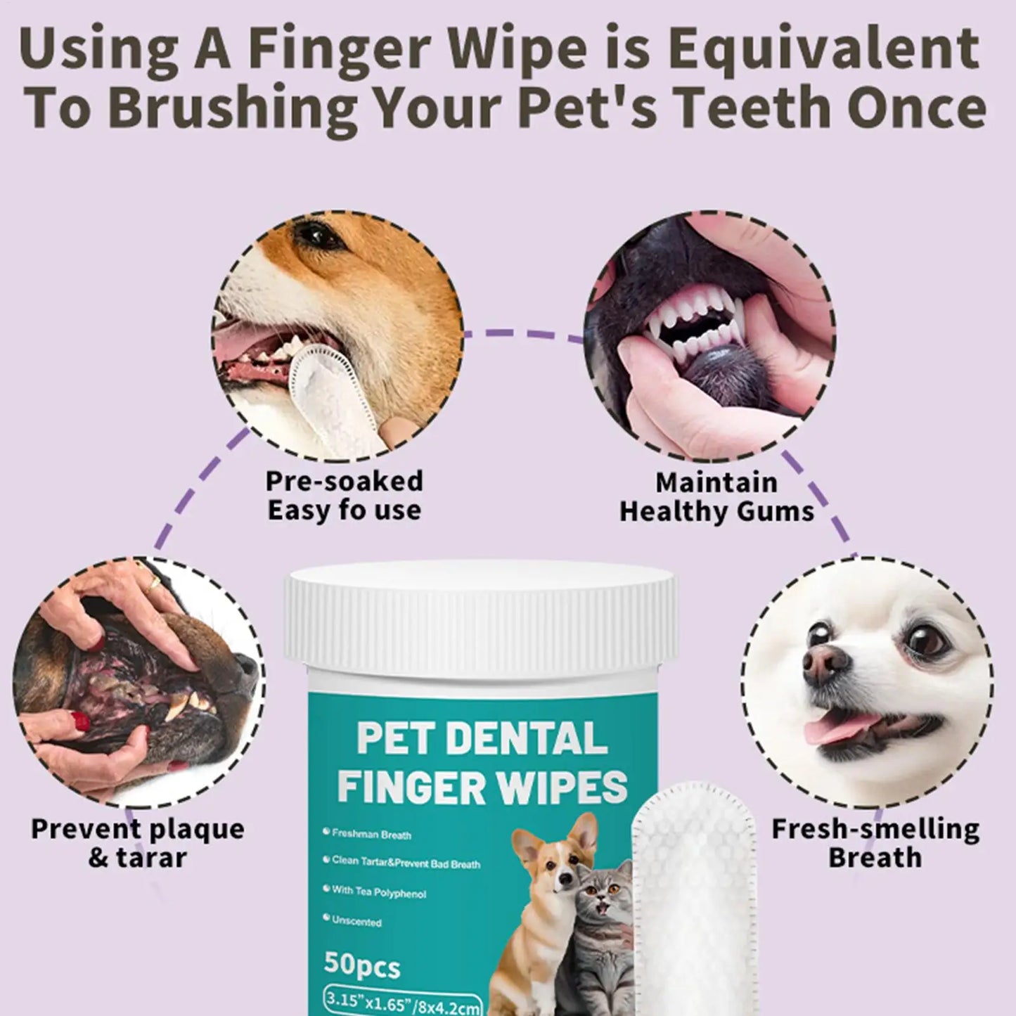 Pet Cleaning Dog Teeth Finger Wipes 50pcs Refreshing Dog Teeth Brushing Wipes Pet Supplies Dog Cat Bad Breath Wipes For Camping