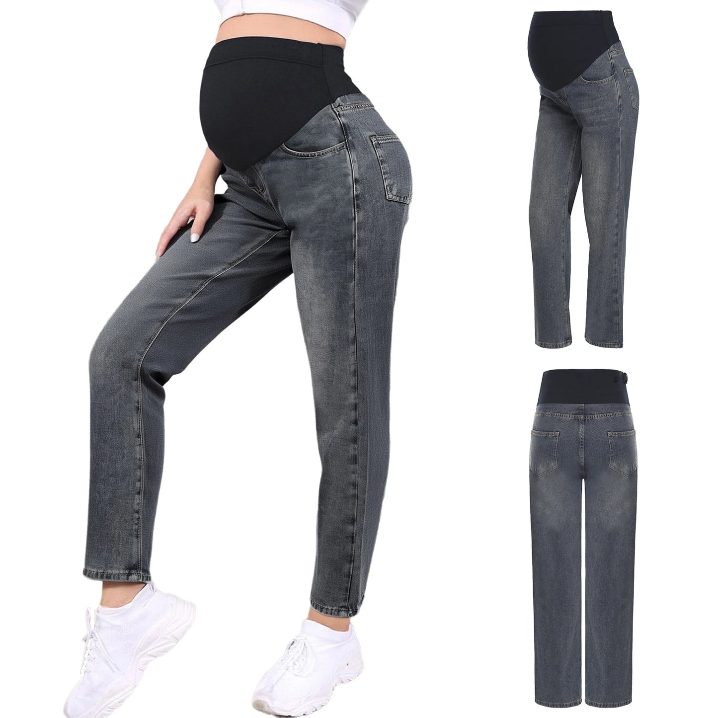 Pregnant Women Jeans High Waist Support Belly Maternity Hip Lifting Elastic Denim Pants Shorts for Daily Work Street Loungewear