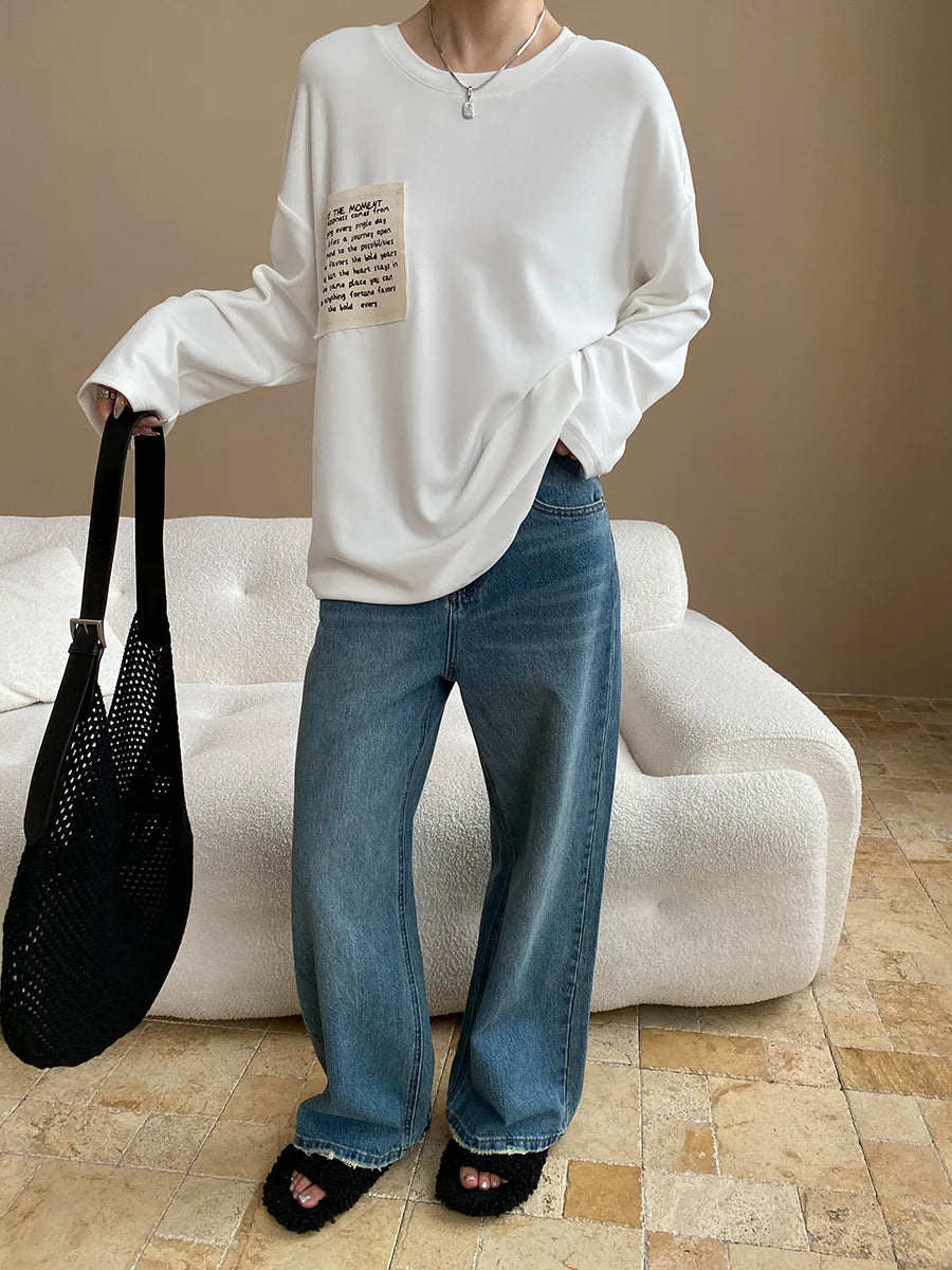 Women Retro High Waist Straight Leg Jeans