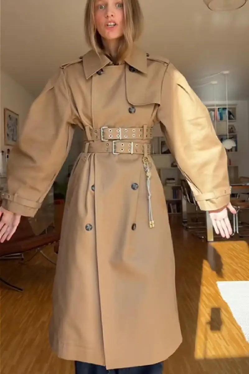 Chic Punk Trench Coat For Women Full Sleeve Loose Hooded Crop Coat Lapel Bat Sleeve Long Coats 2025 New Lady Y2k Fall Outwears