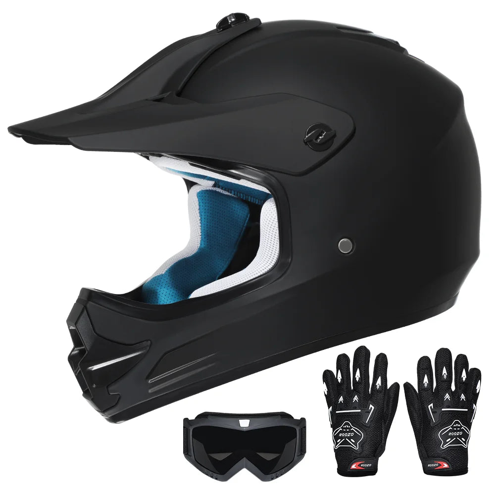 Kids Motocross Helmet with Motocross Goggles and Gloves Child Motorcycle Off-Road Helmets for Dirt Bikes ATVs Quads