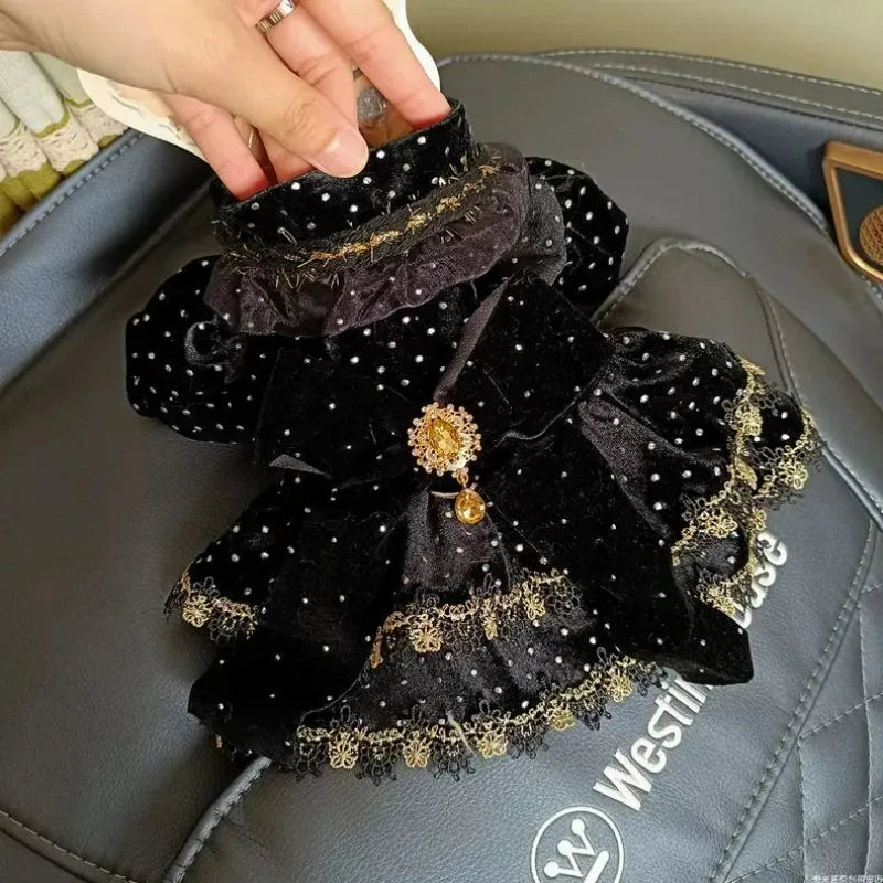 Pet Dog Dress - Velvet Black Gold Fashion Clothing Cute Chihuahua & Small Dogs Print Girlish Style Mascotas Mascotas Outfit