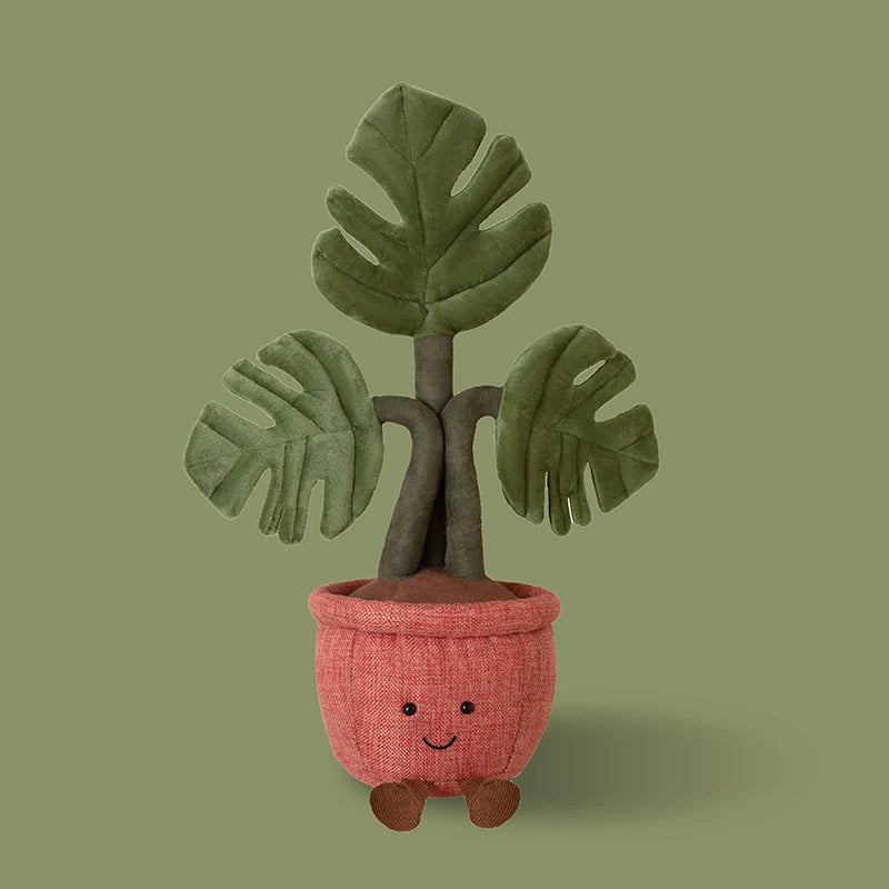 Plush Emulational Plants Amuseables Potted Monstera Deliciosa Stuffed Toys Fun Decoration For Home Kawaii Toy For Girls Gifts