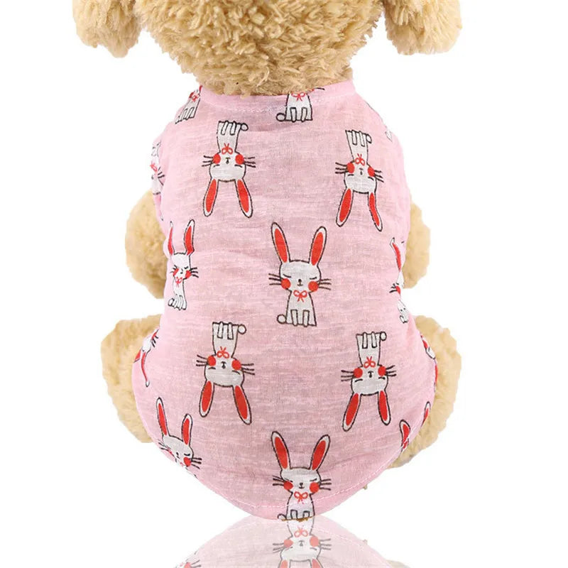 Cotton Pet Clothing Summer Sunscreen Vest Cool Breathable Dog Vest Cute Printed Puppy Dog T-shirt for Small and Medium Dogs Cats