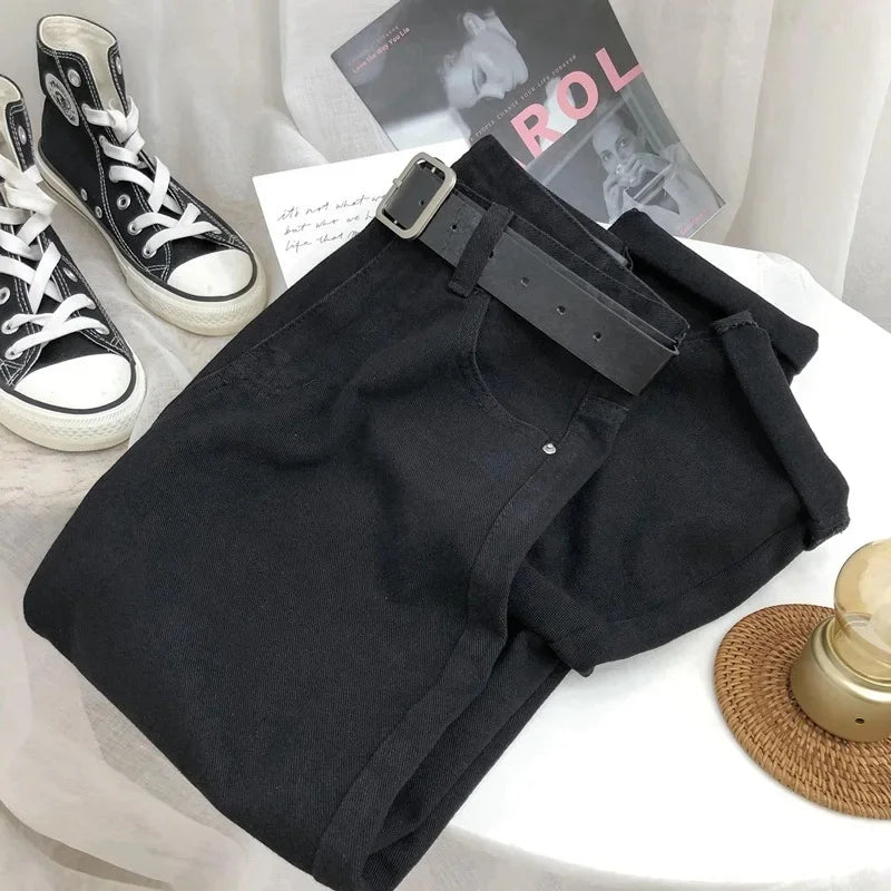 High Waist Harlan Denim Jeans Women Students Straight Leg Loose Slimming Spring Autumn New Style Old Dad Cucumber Trendy