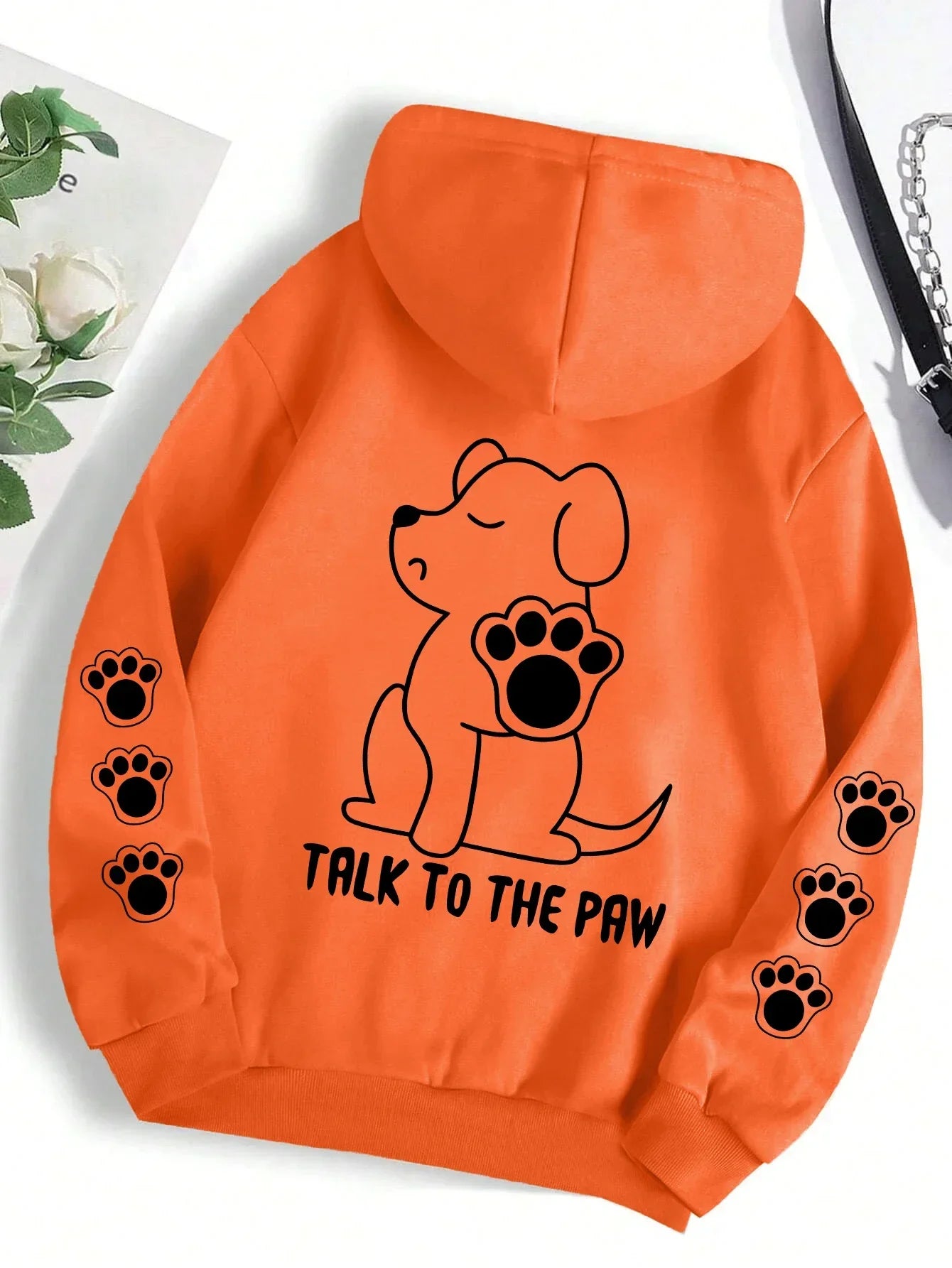 Talk To The Paw Funny Dog Cartoon Print Hoodie Women Warm Fleece Hoody Fashion Casual Hooded Autumn Loose Round Neck Woman Tops