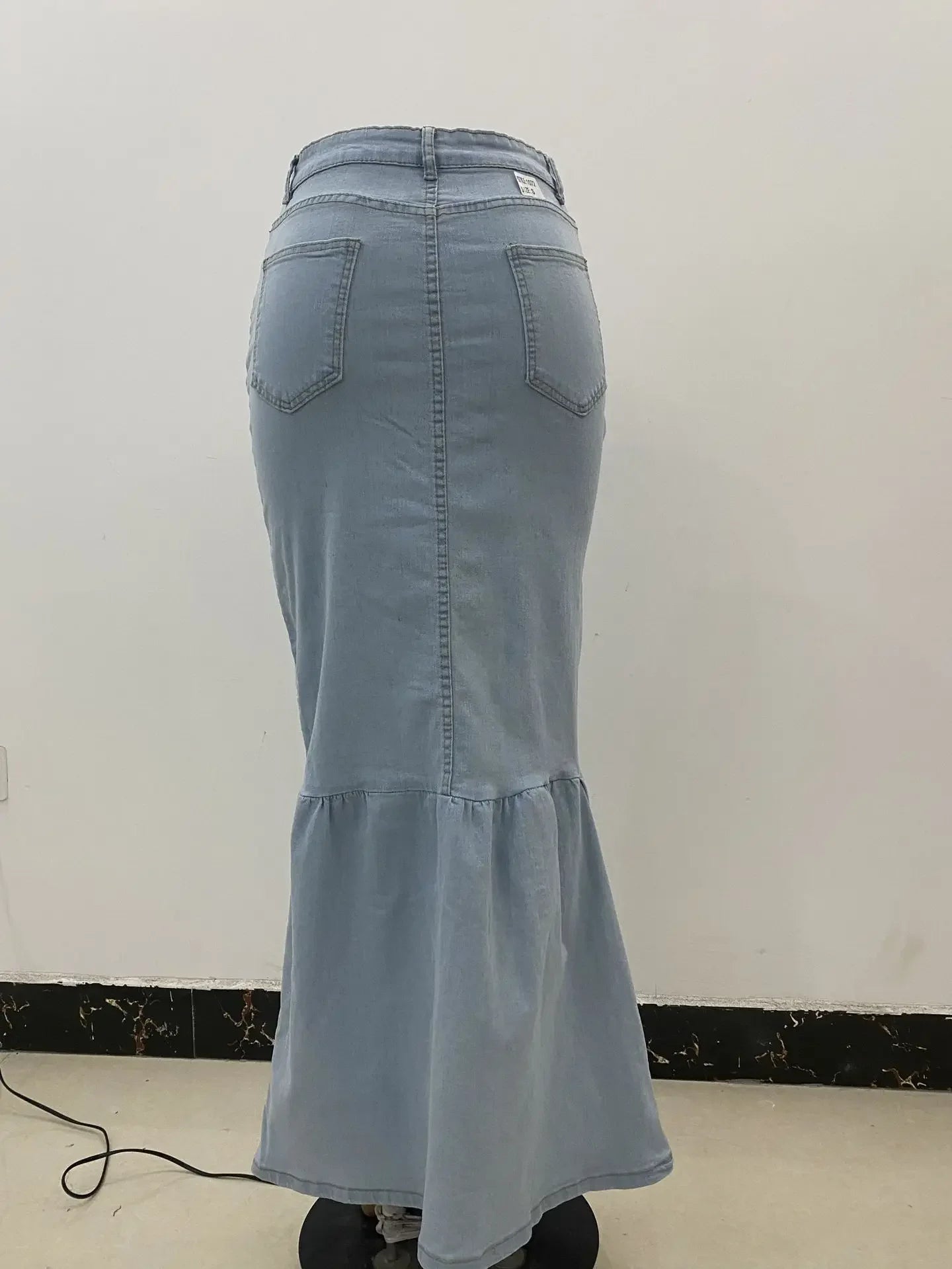 Fishtail Denim Long Skirt Women Full Length Mermaid Trumpet Ruffle Breasted Sexy High Waist Stretchy Skirts 2024 Streetwear