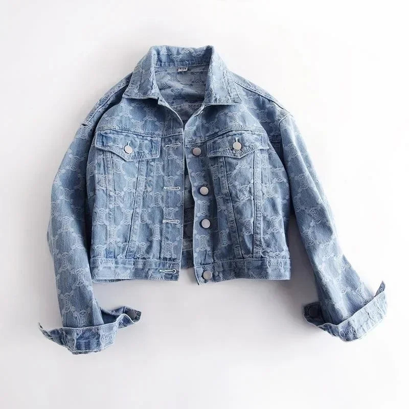 Women's Jacket 2025 Autumn/winter Style Embroidery Jacquard Cropped Loose-fit Versatile Tweed Jacket Top for Ladies Z525