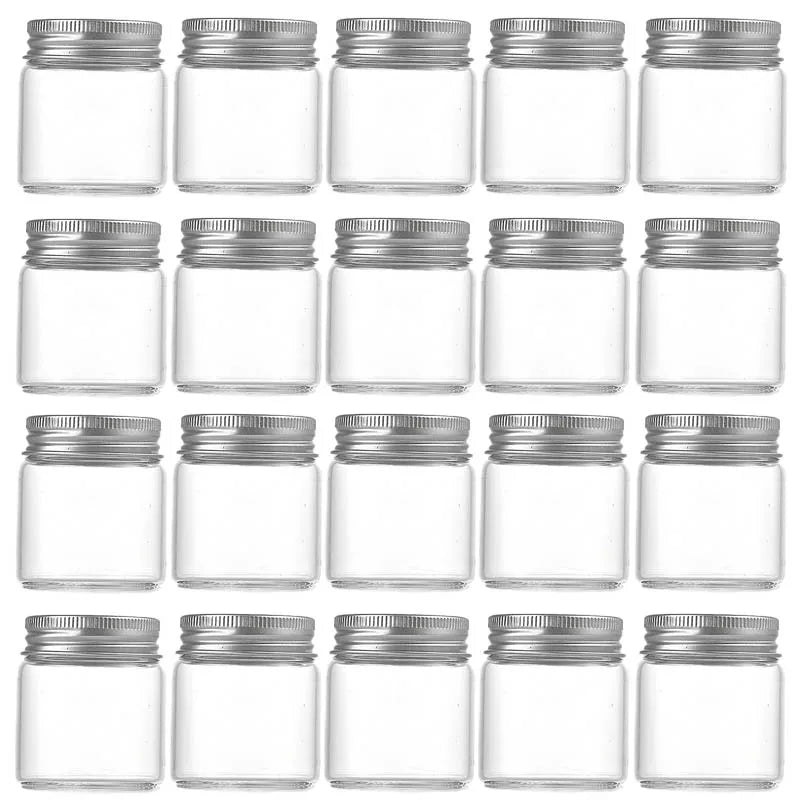 20Pcs 50ml Small Glass Jars With Aluminum Lids Medicines Can Food Sealed Container Candy Packing Jar Household Kitchen Bottles