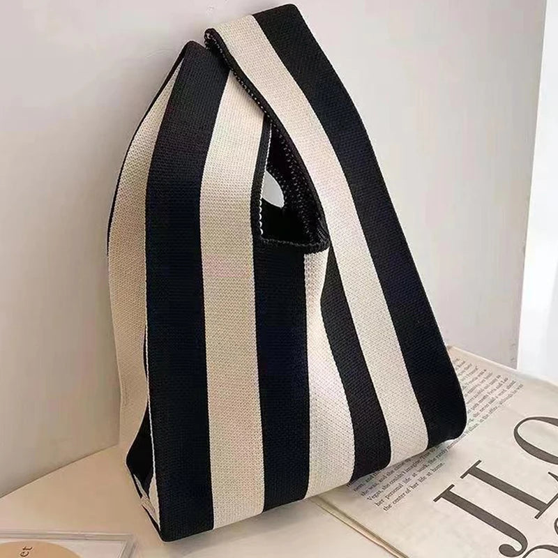 Fashion Handmade Knit Handbags Women Mini Knot Wrist Bag Korean Casual Tote Bag Reusable Shopping Bags