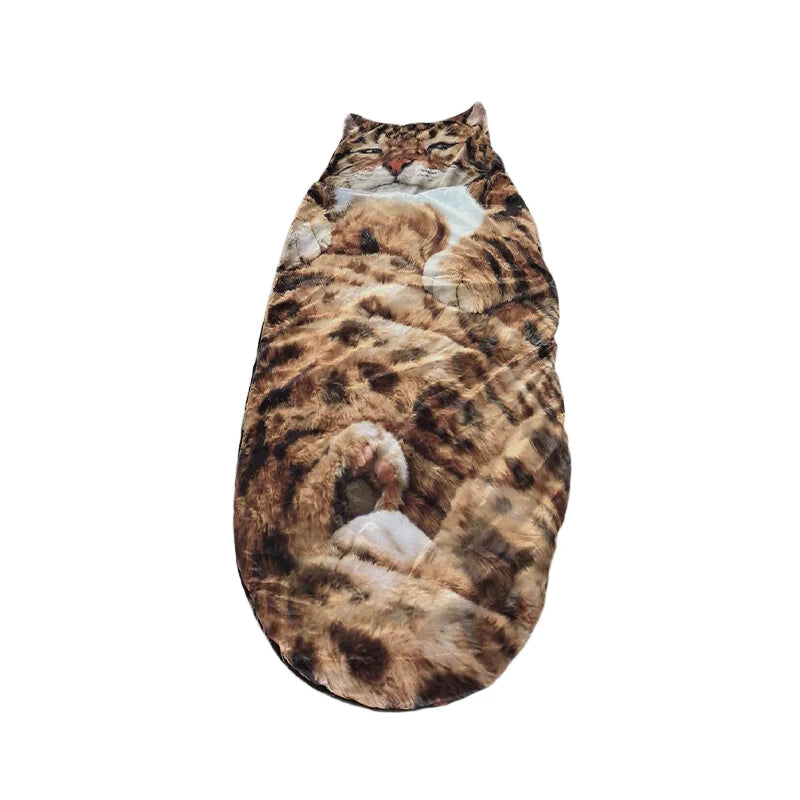 Cartoon Flat Cat Print Washable Sleeping Bag Home Outdoor Camping Picnic Portable Multi-purpose Blanket Cute Accessories Gifts