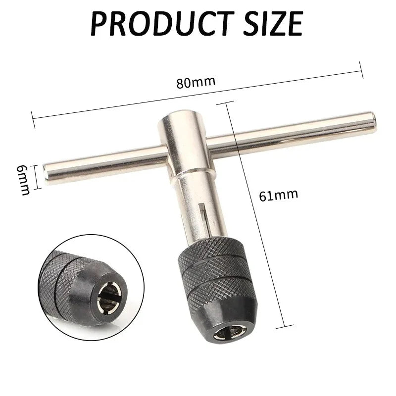 T-Handle Wrench M3 M4 M5 M6 M8 Hand Tap Reamer Thread Tapping Tool Set Adjustable Machine Screw Thread Tapping Drill Bit
