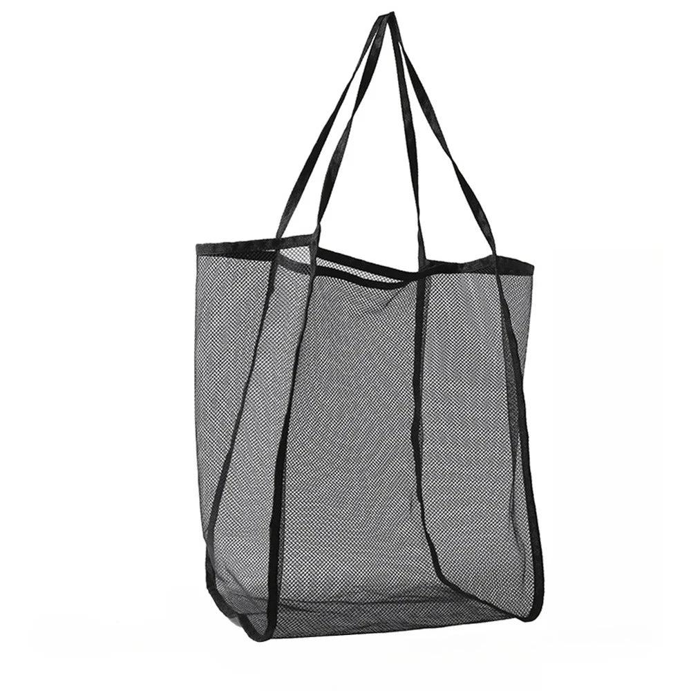 Travel Mesh Beach Bag, Large Beach Tote Bag for Family Travel/Vacation, Sandproof Woven Shoulder Handbag Large Inner Pocket.