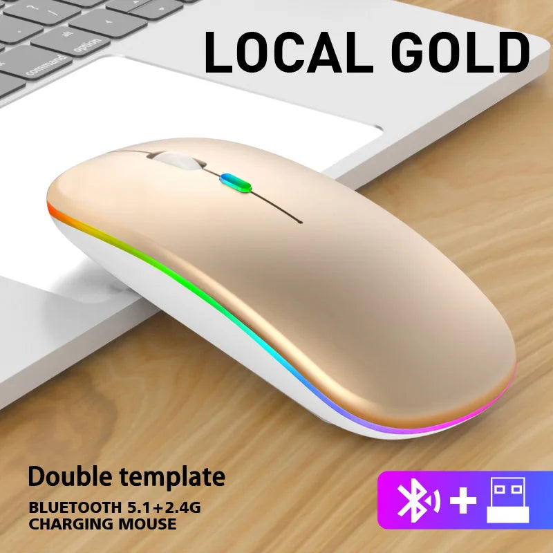 Wireless Mouse 2.4GHz Bluetooth Rechargeable Mouse Quiet Ergonomic Gaming Mouse With USB Backlight 1600DPI Mouse For PC Laptops