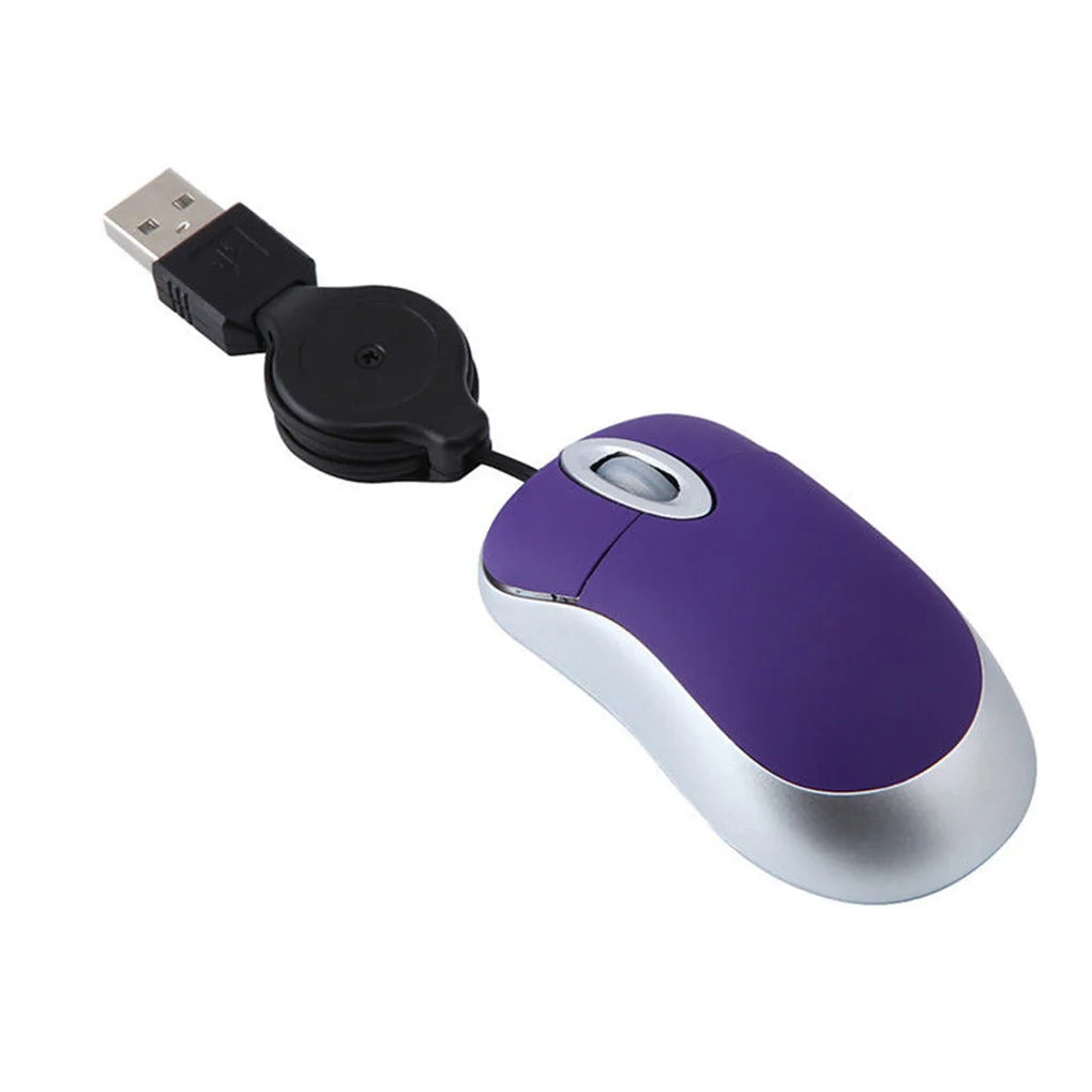 Computer Mouse Wired Small Hand Retractable USB Cable Gaming Mice Purple