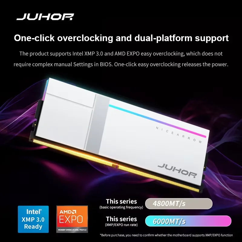 JUHOR Memoria Ram DR5 RGB 16GB 6000MHz 6800MHz 7200MHz 8000MHz DIMM Ram Dual Channel Sunning Desktop Memory Ram