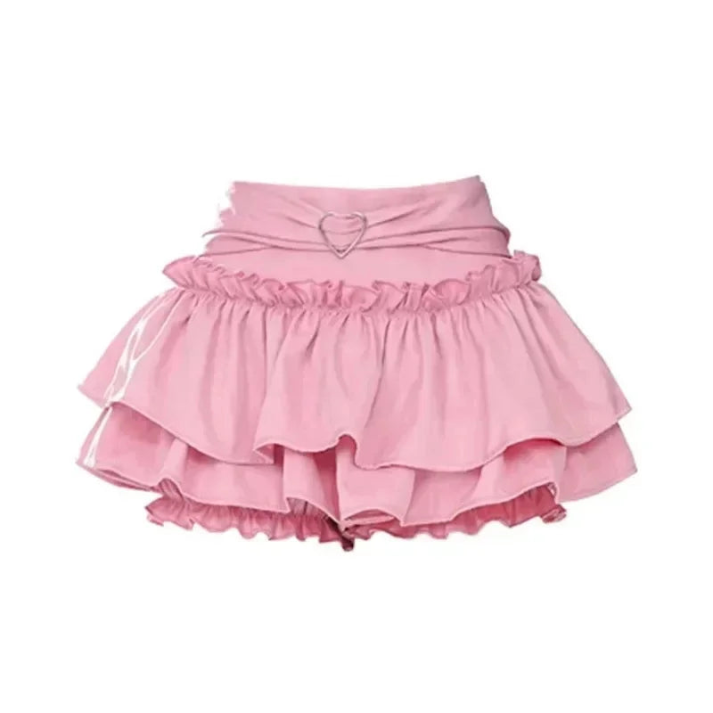 Pleated Lolita Kawaii Mini Skirts Double Layer High Waist Y2k Skirts Fluffy Cake Japanese Style A-Line Dresses Women Clothing