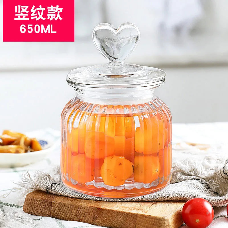 Creative Glass Sealed Jar Storage Jar Household Food Grade Glass Bottle with Lid Transparent Fruit Tank Kitchen Food Container