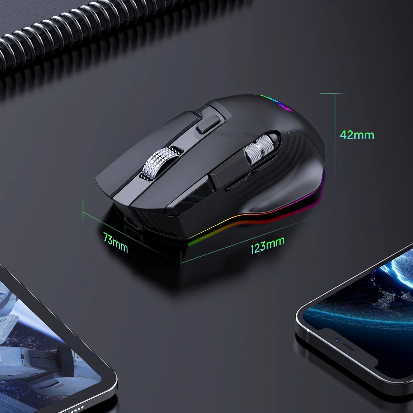 Wireless+Bluetooth+wired gaming mouse with side scroll wheel rechargeable macro function gaming mouse suitable for laptops