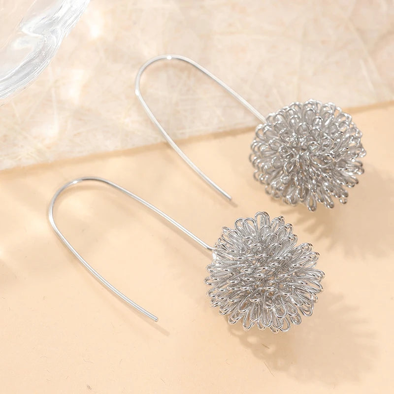 Earrings Dahlia Earrings Silvery Modern Design Silvery Wire Ball Earrings - Similar To Dandelion Earrings Unique Earrings