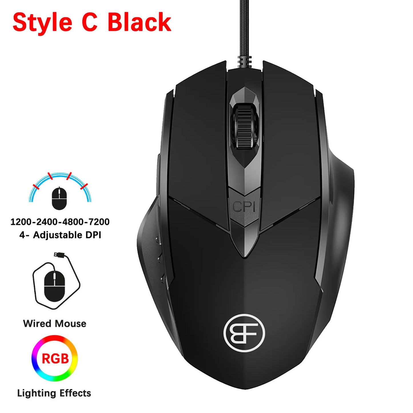 Wired Mouse, 7200 DPI, Ergonomic Gaming Mouse, High Performance Computer Gaming Mouse with 6-Button, RGB, for Laptop PC Desktop