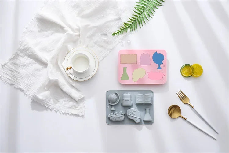 6 Holes, 6 Different School Supplies, Theme Modeling, Silicone Mold, Cake Mold, Ice Cube, Chocolate Mold Cake Decorating Tools