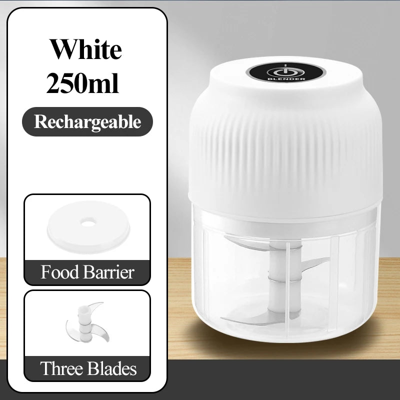 TINSOL 250ml Mini Wireless Electric Garlic Masher USB Rechargeable Vegetable Chopper Garlic Grinder Kitchen Garlic Food Chopper