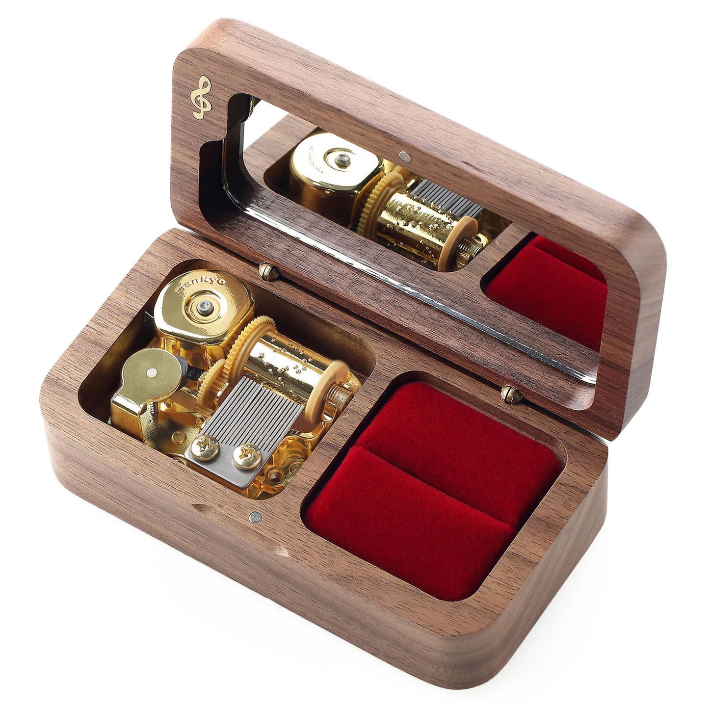 Roosiking Walnut Wooden Ring Box Music Box Jewelry Organizer Family Valentine's Day Christmas New Year Gift(Tune:Anastasia)