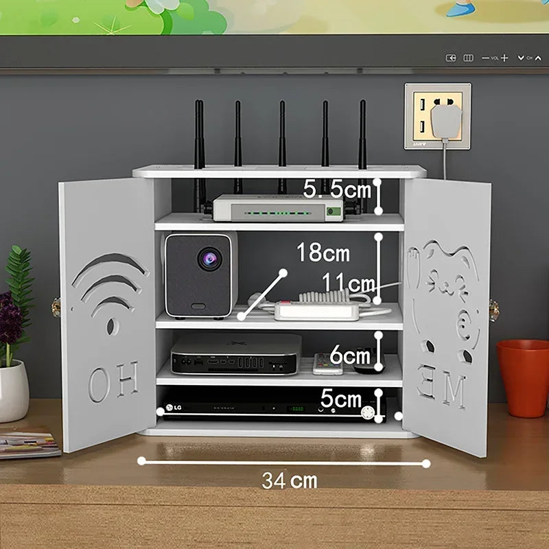 Large Wireless Wifi Router Shelf Storage Boxes Cable Power Plus Wire Bracket Wood-Plastic Wall Hanging Plug Board DIY Home Decor