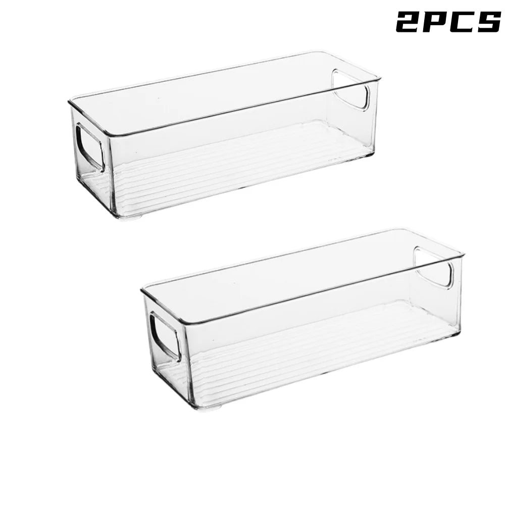 1/2/3Pcs Clear Pantry Storage Bins with Handles ,Stackable Refrigerator Organizer, Organizer Bins for Cabinets or Fridge