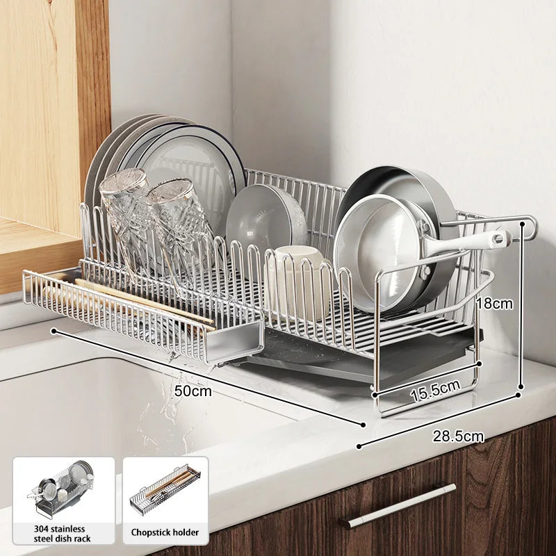 Dish Drying Rack with Drainboard, Dish Rack for Kitchen Counter, Dish Drainer Rack with Utensil Holder, Kitchen Organization