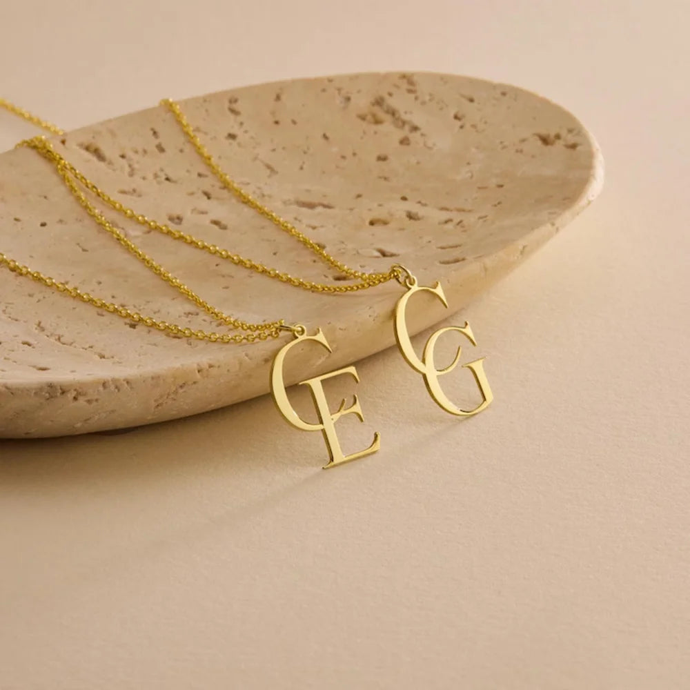 Personalized double letter necklace, customized first letter necklace, couple necklace, double letter necklace, logo necklace
