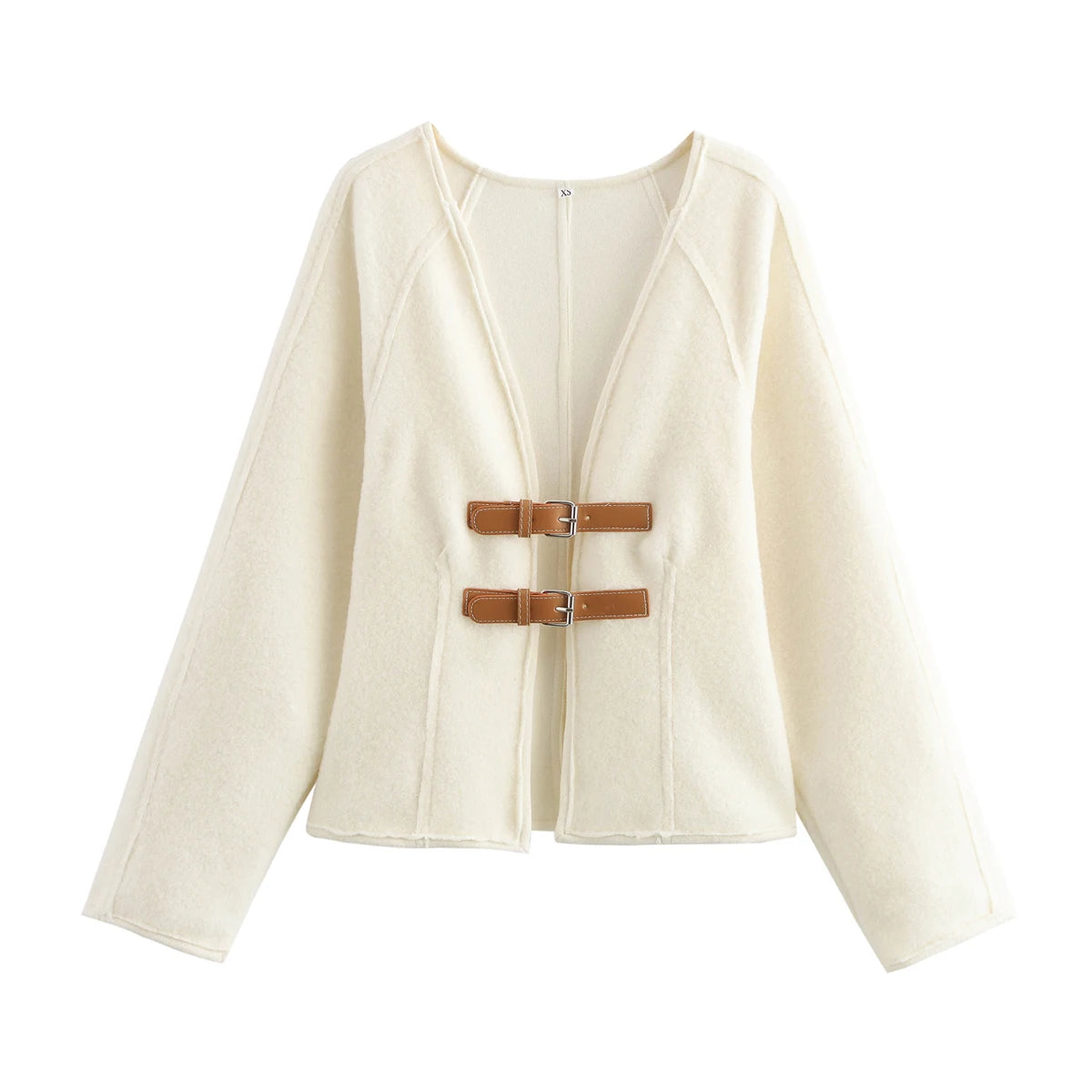 HH 2024Female Autumn Fashion Casual Coats Long Sleeves Belt Decoration Cardigan Solid V-Neck Slim 2-Colors Elegant Retro Top