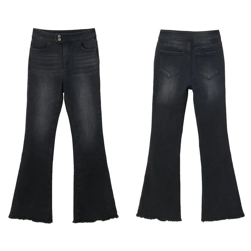 AMII Jeans For Woman 2025 Winter New Slim-fit Warm Versatile Flared Pants Simple Commuter Casual Casual Woman Trousers 12344022