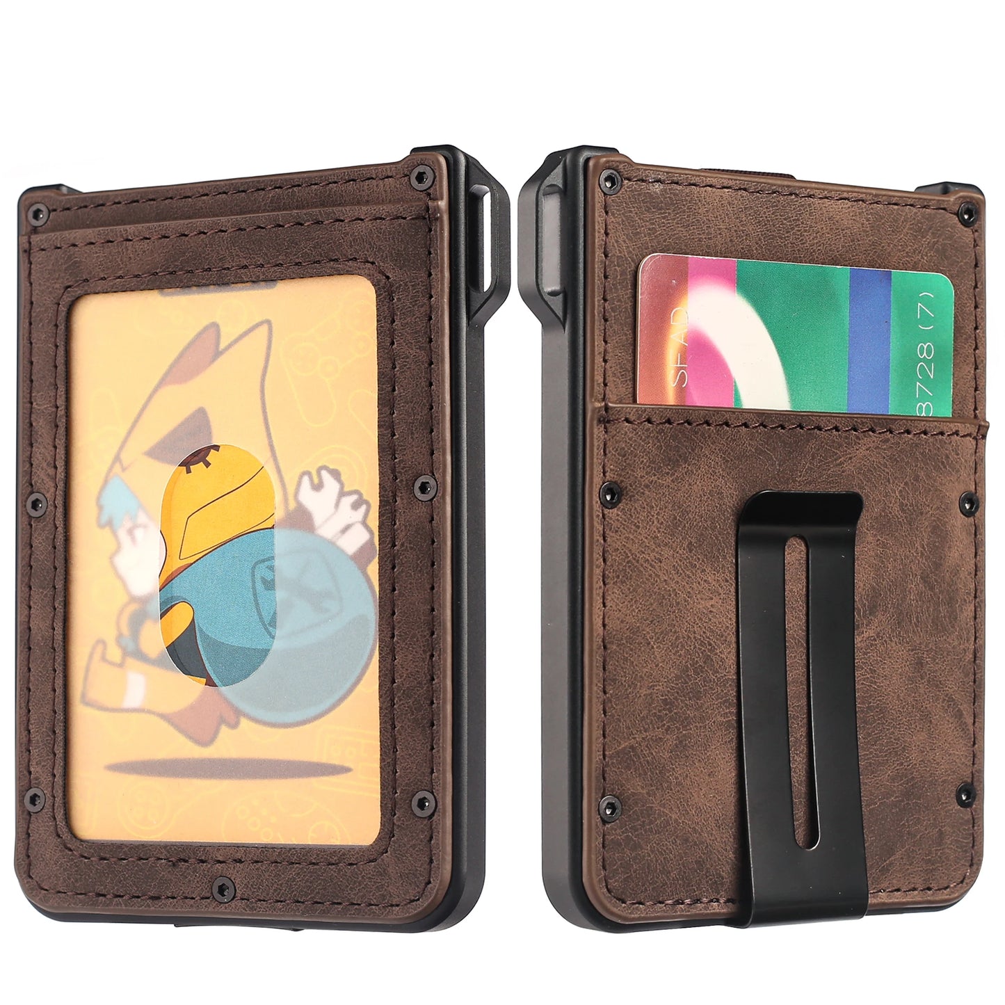 Wallet For Men - Aluminum Slim Carbon Fiber Leather Wallet,Holds up 10 Cards Card Holder with Clear ID Card Holder, Cash Clip