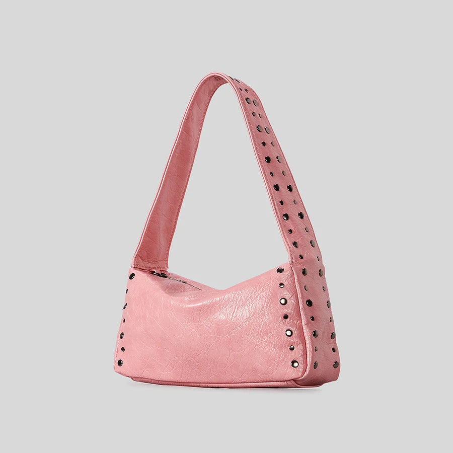 Vintage Rivet Women Shoulder Bags Motorcycle Style Underarm Bag Luxury Soft Pu Leather Crossbody Bag Retro Trend Handbags 2025