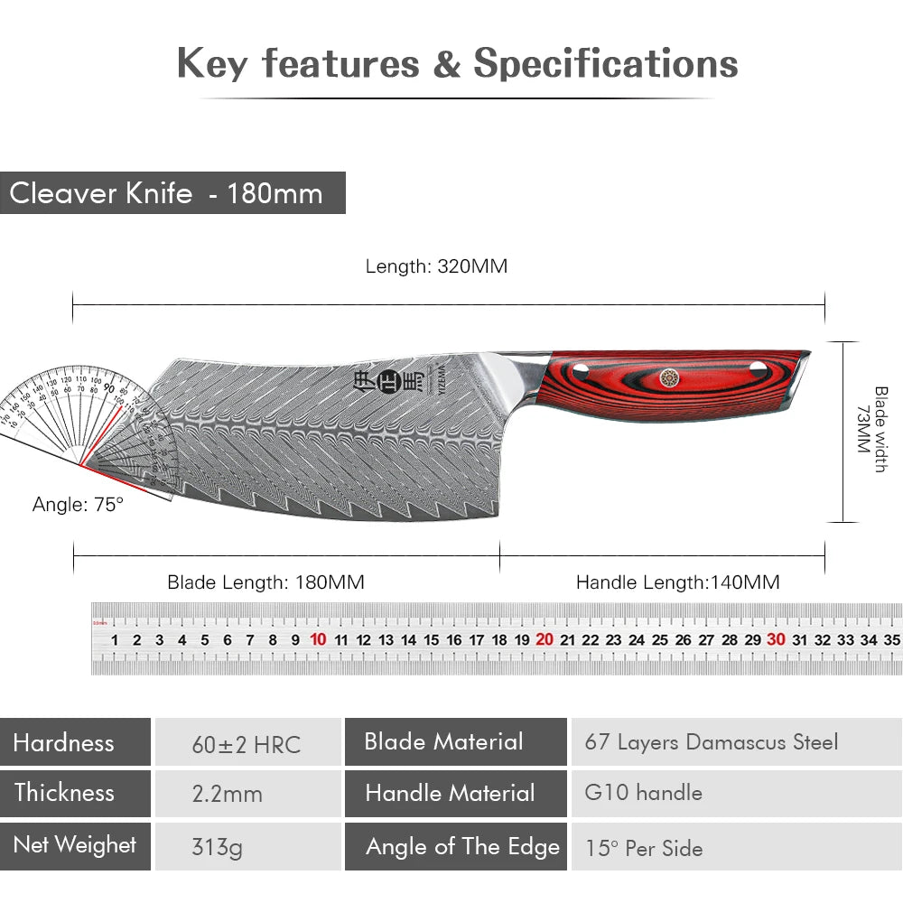 YIZEMA 7" Cleaver Knife Japanese Damascus Steel Sharp Meat Slicer Vegetable Chopper Kitchen High Quality Professional Chef Knife