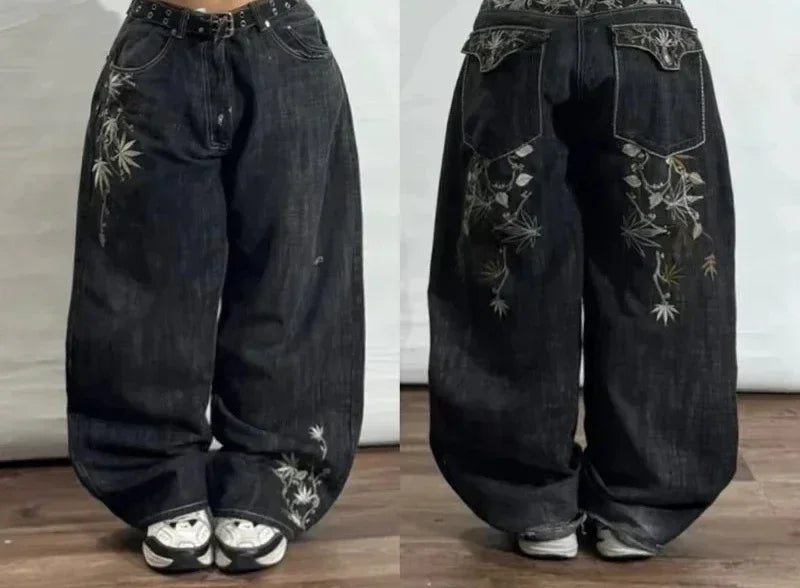 American New Fashion Old Washed Loose Jeans Women Y2K Hip Hop Harajuku Casual Joker Gothic High-waisted Wide-leg Trousers