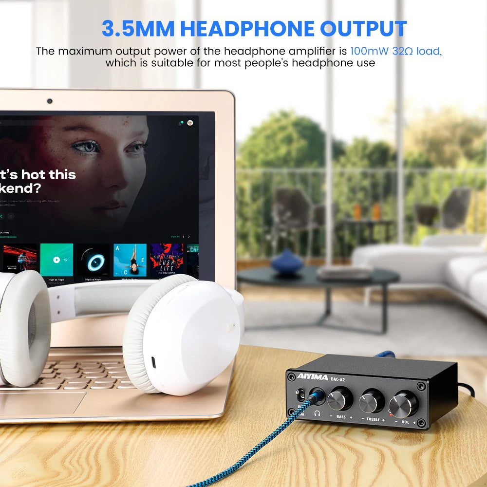 AIYIMA DAC-A2 HiFi Audio Decoder USB Headphone Amplifier Coaxial Optical Output Stereo Gaming DAC For Amplifier Active Speakers