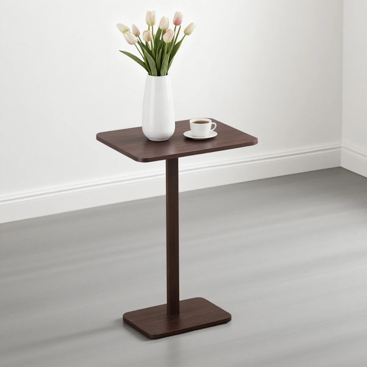 Minimalist C-Shaped End Table,Lightweight Sofa Bed Tray,Rustic Brown for Small Living Room TV Snack