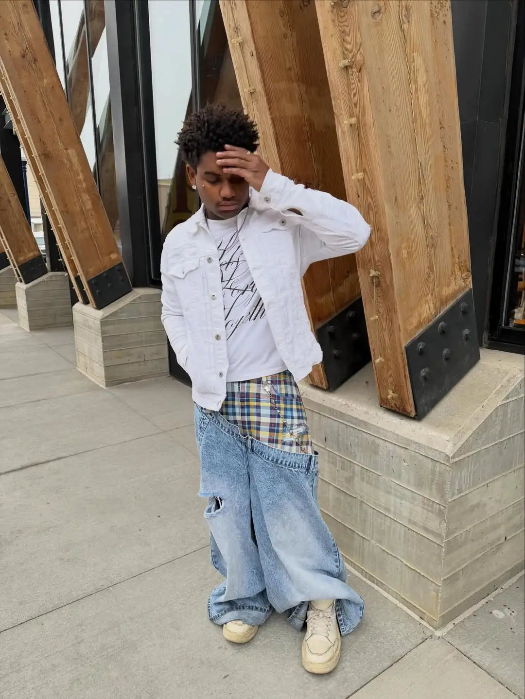 New retro striped patchwork hip hop high street women jeans Y2K fashion washed side panels men and women ripped loose jeans