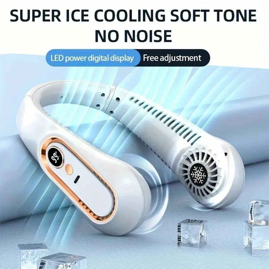 2025 New Best Sellers Wearable Neck Fan Portable Air Conditioner Bladeless Neck Fan Air Cooler 5 Gears and LED Display Screen