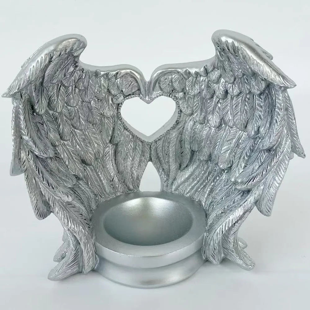 Angel Wings Heart Feather Crystal Ball Base Resin Statue for Home Decor Tabletop Display Stand Home Decor