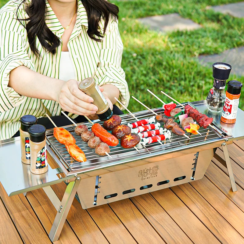 Portable Folding BBQ Grill Stoves Outdoor Camping Picnic Stainless Steel Detachable Home Charcoal Firewood BBQ Stove Utensils