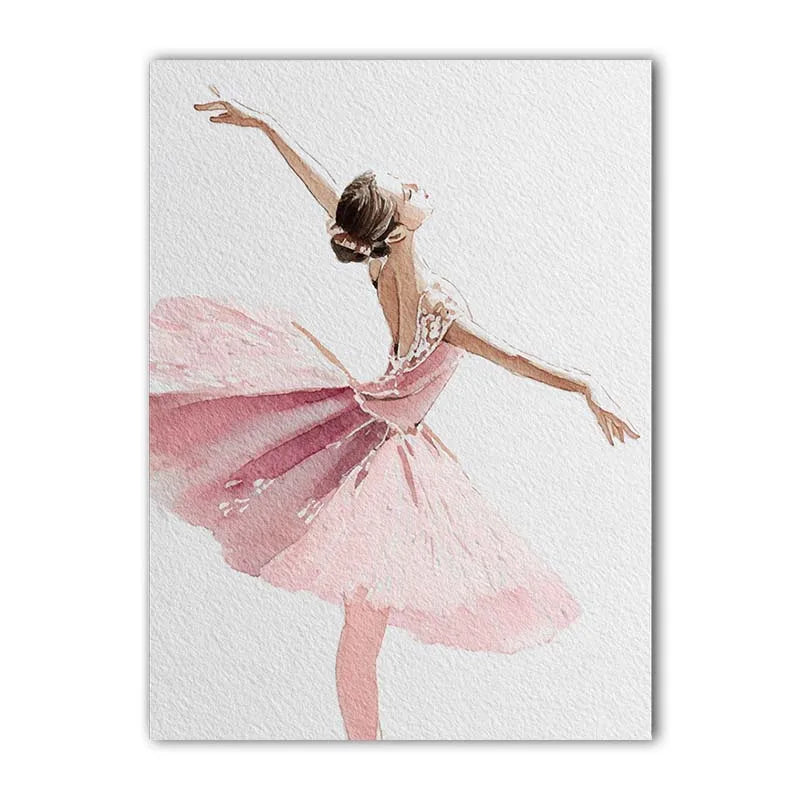 Nordic Wall Art Ballet Dancer Pink Ballerina Canvas Painting Nordic Style Poster Prints for for Girls Bedroom Wall Decor