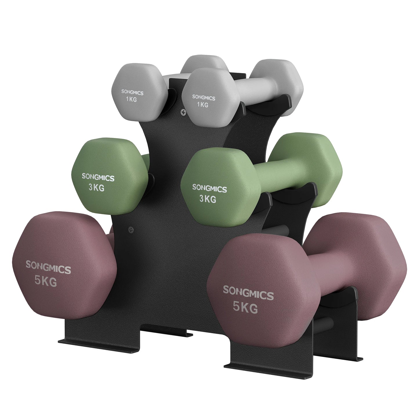 SONGMICS dumbbell set, 2x1kg, 2x3kg, 2x5kg, dumbbells with Dumbbell stand, coating