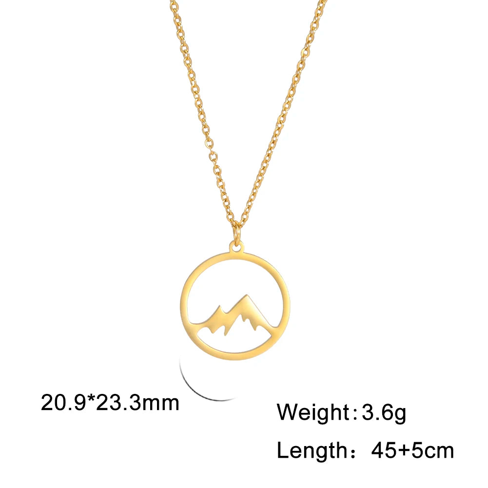 Ring Mountain Pendant Necklace Stainless Steel Men's and Women's Retro Geometric Ethnic Necklace Couple Party Jewelry Gift