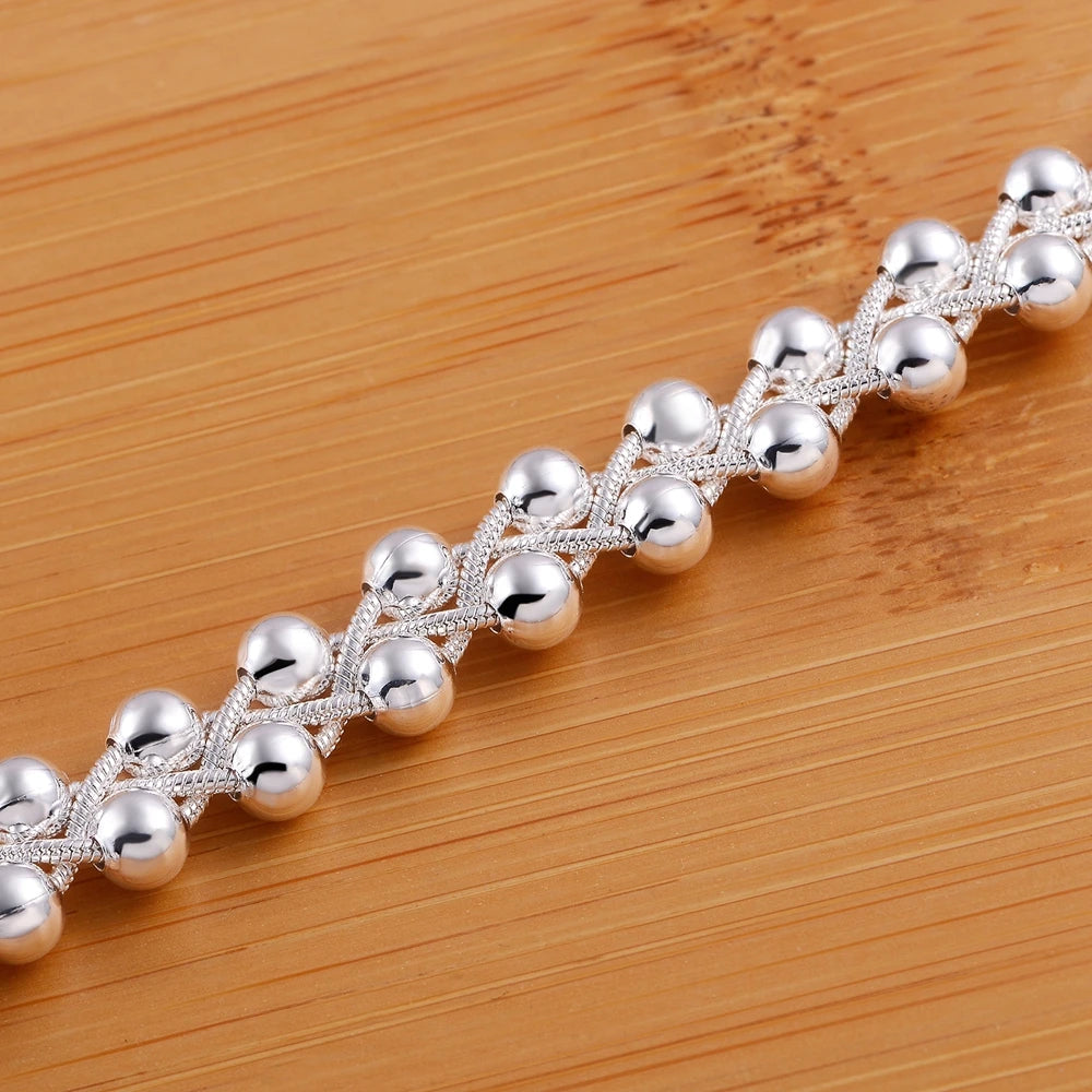 Charm 925 Sterling Silver Bracelets for Women Fine Braided beads Chain Fashion Wedding Party Christmas Gift High Quality Jewelry
