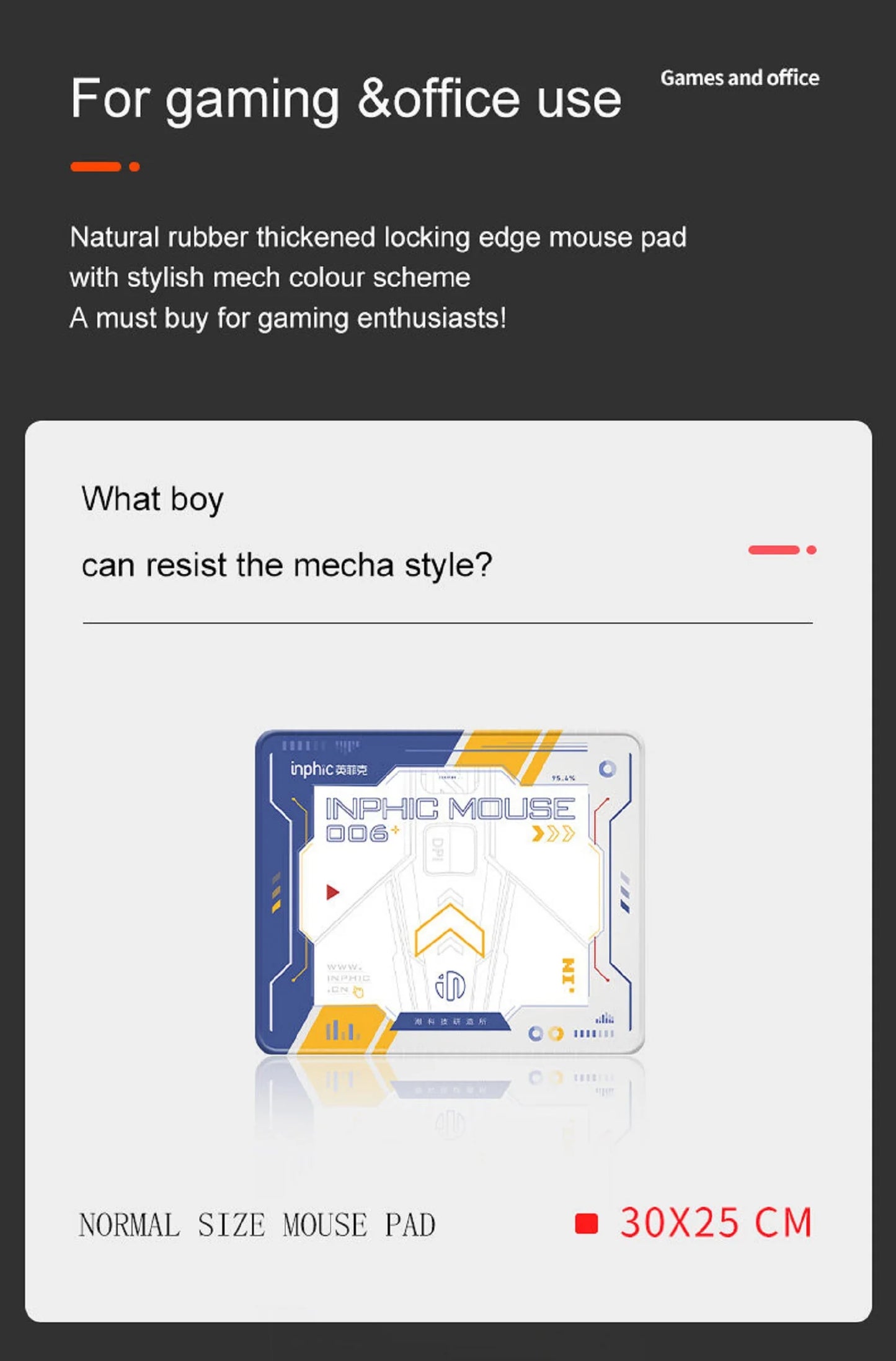 INPHIC PD60 Mouse pad for Office Gaming Use Sci-Fi Mecha Style Mouse Mat 25X30CM