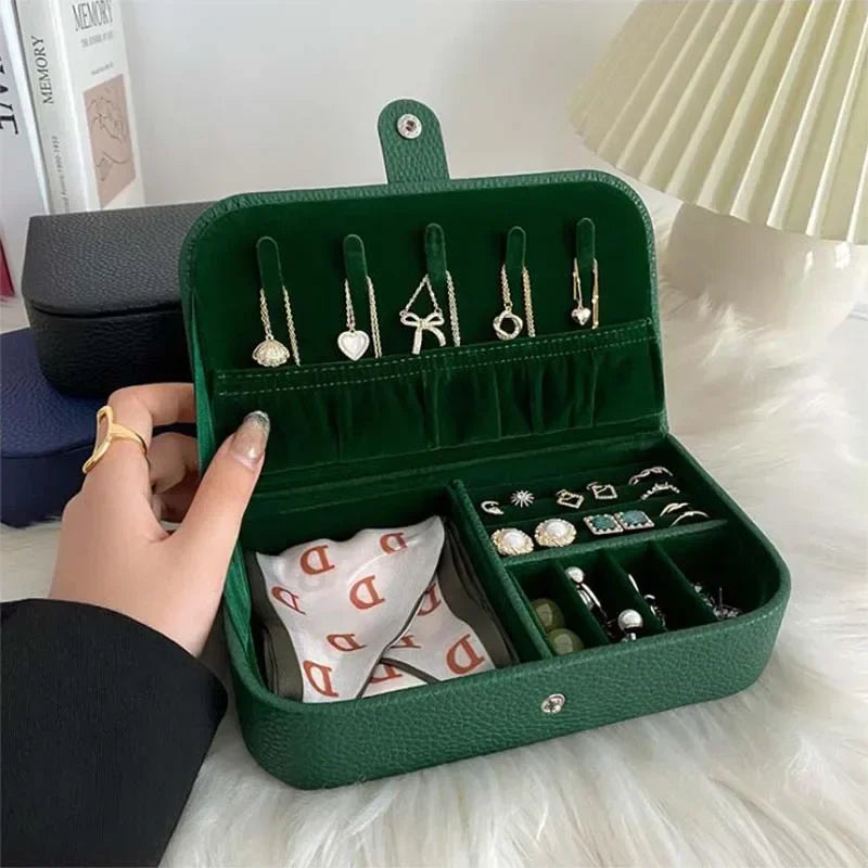 Portable Jewelry Box Jewelry Organizer Display Travel Jewelry Case Boxes Button Pu Leather Storage Zipper Jewelers Packaging